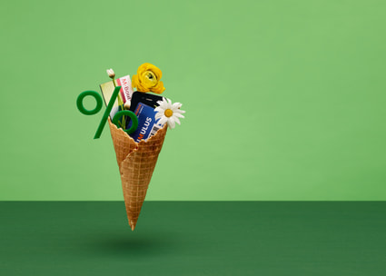 Cornet mit Symbolen vor grünem Hintergrund Cornetto